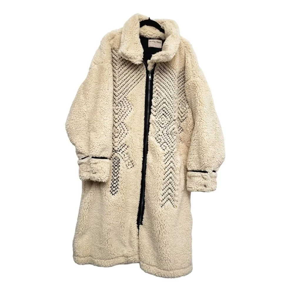 Free People Avery Embroidered Teddy Coat Cream Size Medium - Picture 2 of 3